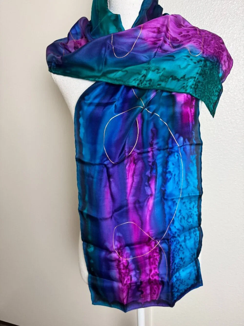 NWOT 100% Silk Abstract Purple & Green & Blue Tie 'Dye